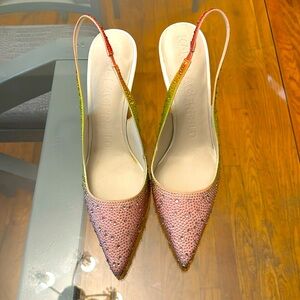 New never worn Karl Lagrrfeld bedazzled sling back pumps.